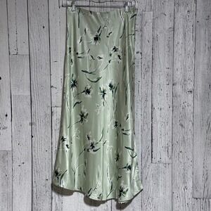 Rails Anya Mint Linnea Floral Satin Midi Skirt Green Medium 507A-271-8607
